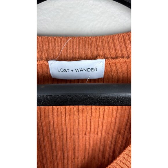 Lost + Wander - Small - Orange V-Neck Ribbed Cardigan With Buttons - Picture 2 of 6
